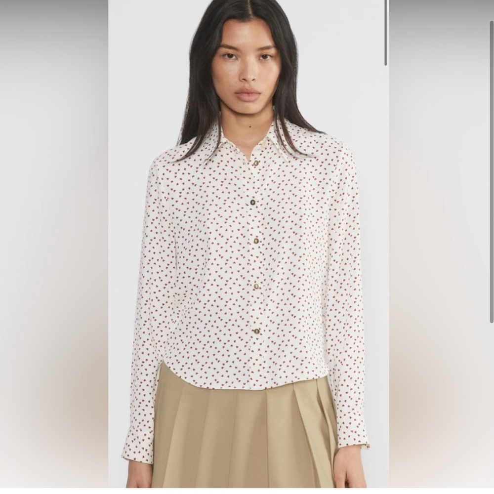 Aritzia White Blouse with Red Hearts